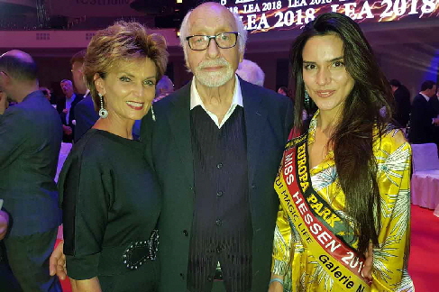 Society Reporterin Liane Wirzberger mit Karl Dall und Miss Hessen 2018 Derya Sipahi